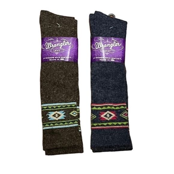 Wrangler Accessories - Wrangler Ladies Angora Blend Aztec Pattern Knee High Boot Socks, 2 Pairs, NWT